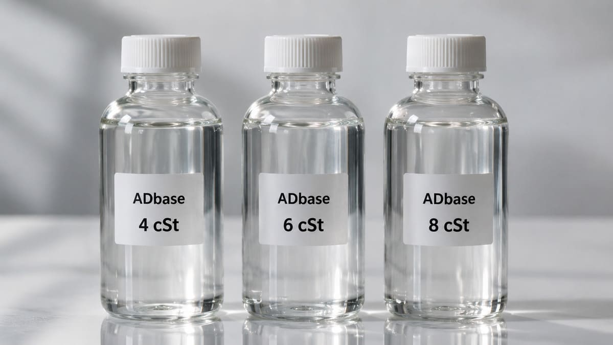 ADNOC ADbase Group III base oil product range — 4 cSt, 6 cSt and 8 cSt samples