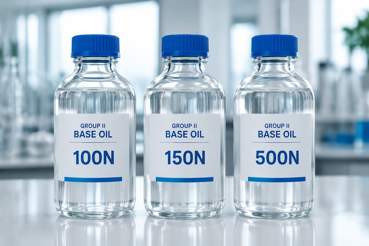 Sinolook Group II base oil product lineup — 100N, 150N and 500N samples