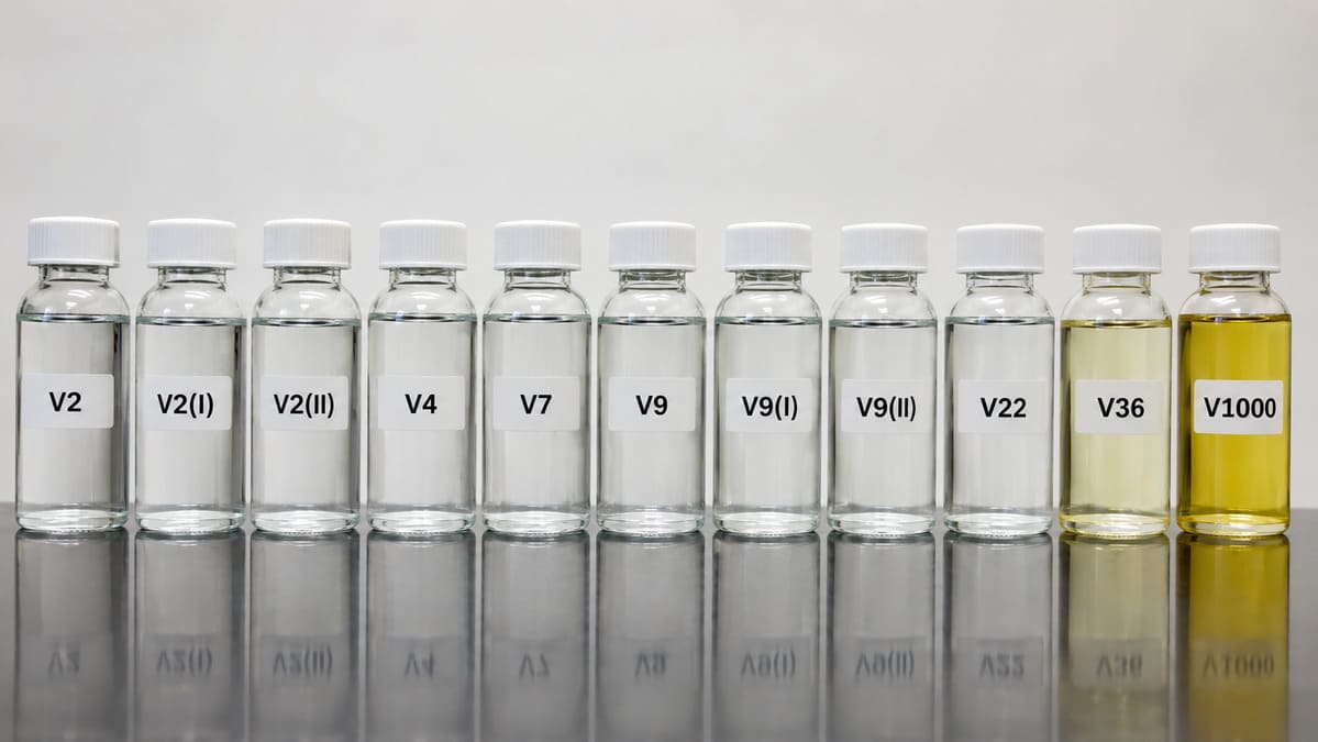 Sinolook naphthenic base oil product lineup — 12 grades from V2 to V1000