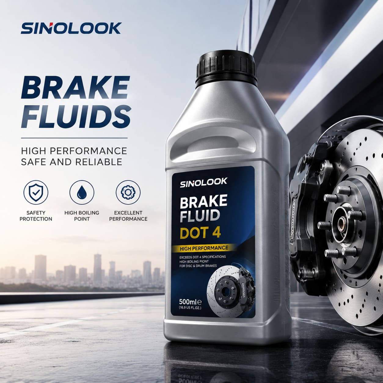 Sinolook brake fluids — DOT 3, DOT 4, DOT 5.1, HZY6, FF2 additive