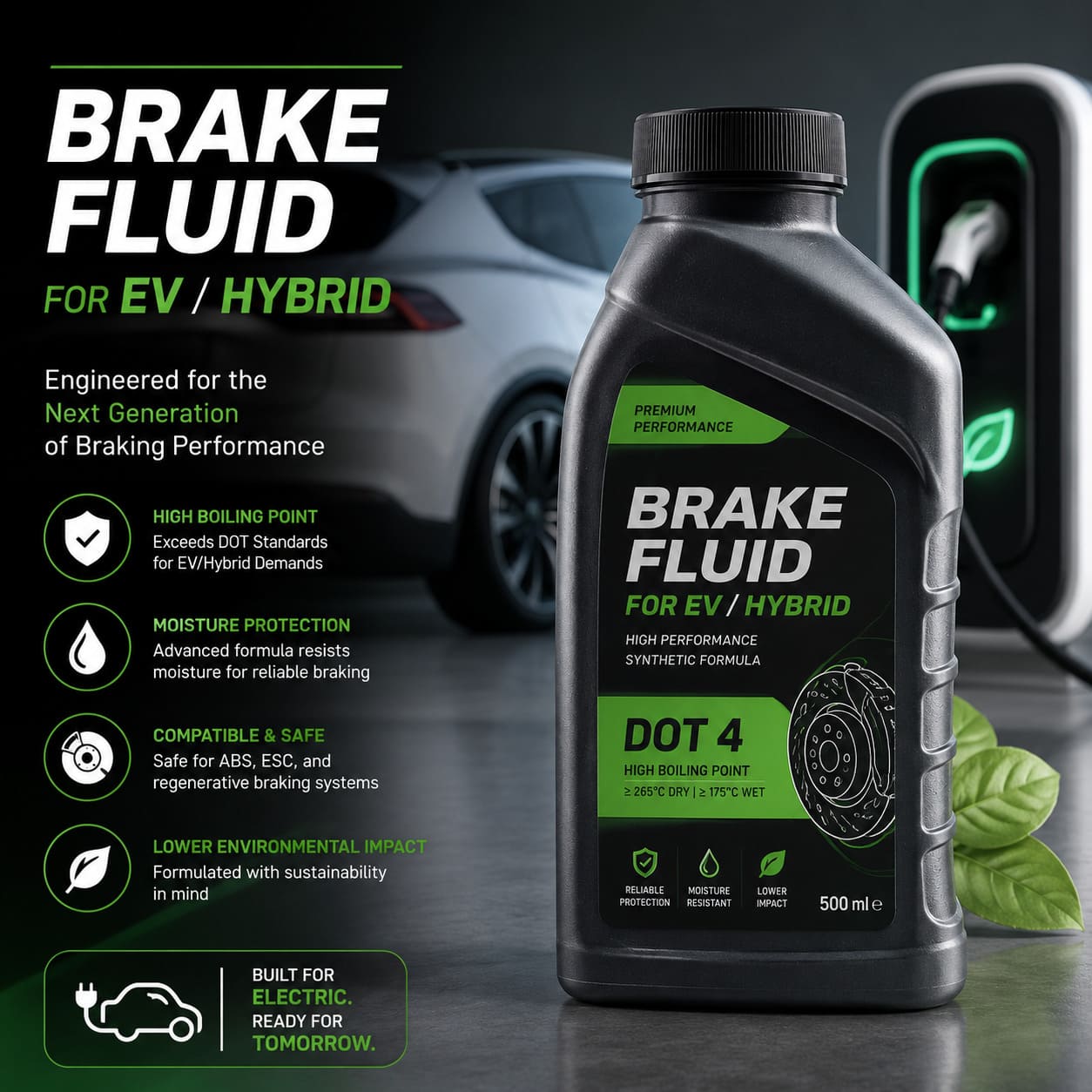 Brake fluid for electric cars and hybrids — why low-viscosity high-boiling-point fluid matters